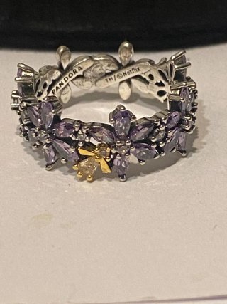 Anillo Pandora Flores Moradas Talla 58