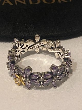 Anillo Pandora Flores Moradas Talla 58
