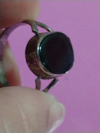 Anello argento naturale Agata nera