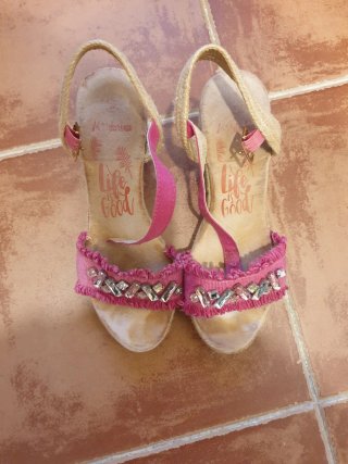 Sandalias cuña mujer Mandarina