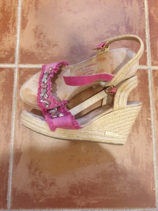 Sandalias cuña mujer Mandarina