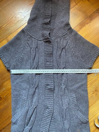 Cardigan lana grigio senza maniche con cappuccio