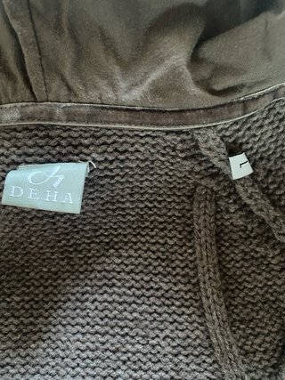 Cardigan lana grigio senza maniche con cappuccio