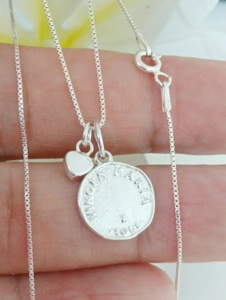 Cadena Plata 925 con Medalla Virgen y Corazón Rojo