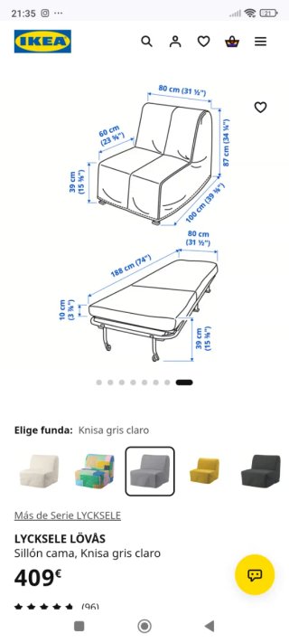 Sillón cama IKEA LYCKSELE LÖVÅS gris