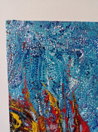 Pintura original abstracta barco en llamas