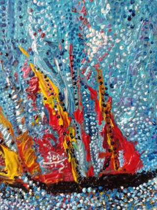 Pintura original abstracta barco en llamas