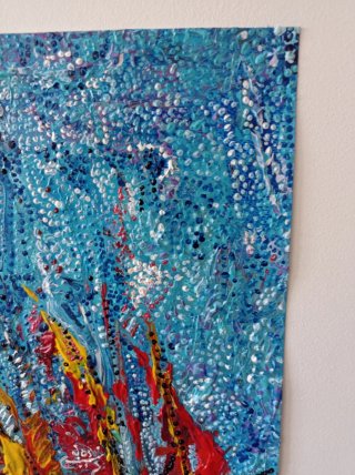 Pintura original abstracta barco en llamas