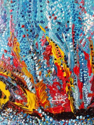 Pintura original abstracta barco en llamas