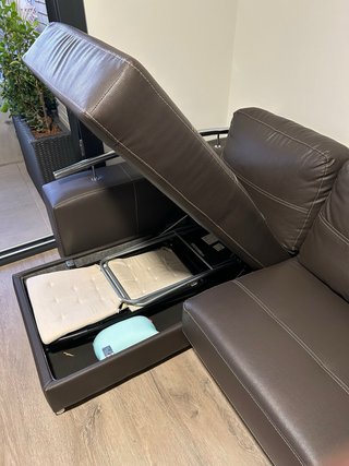 Sofá Chaiselongue Piel Marrón Oscuro