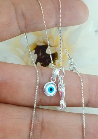 Doble protección mal de ojo cadena 40cm plata 925