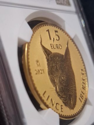 Moneda oro 1,5 Euro Lince Ibérico 2021 NGC PF70