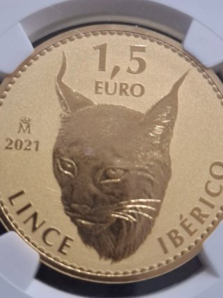 Moneda oro 1,5 Euro Lince Ibérico 2021 NGC PF70