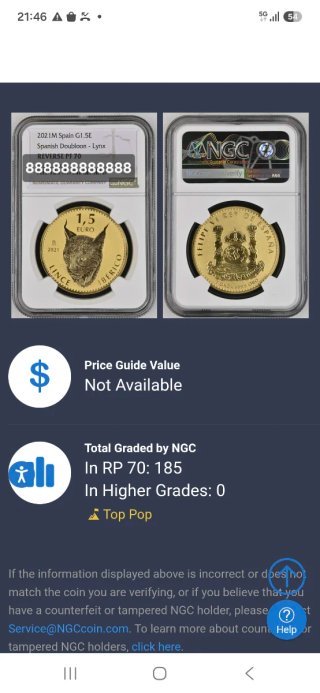 Moneda oro 1,5 Euro Lince Ibérico 2021 NGC PF70