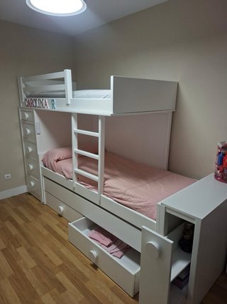 Estructura cama nido, litera, cajonera y zapatero.