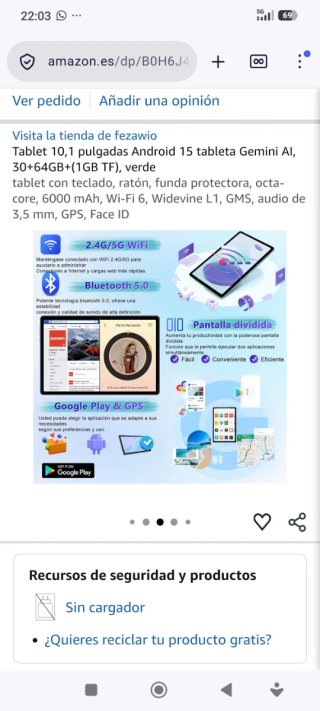 Tablet Gemini Android 15 10.1 30+64GB Verde
