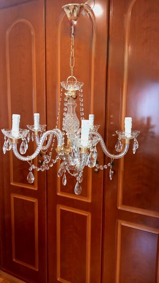 Lámpara de techo clásica, vidrio y cristal de roca