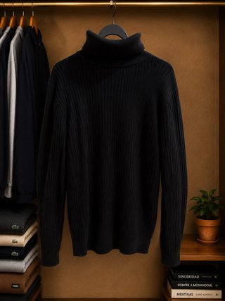 Jersey elegante hombre cuello alto negro