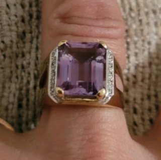 Anillo oro de ley, diamantes y amatistas
