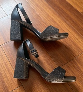 Sandalias negras tacón glitter