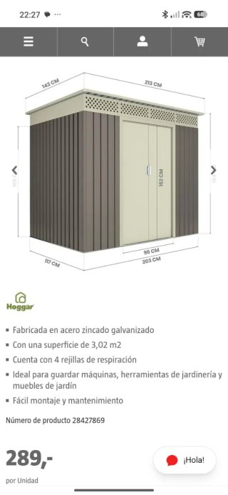 Armario Metálico Hoggar Jardín 3,02 m²