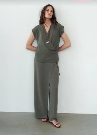 Conjunto Zara Top y Pantalón Pareo Talla L