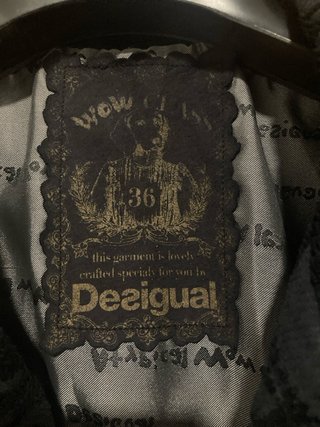 Abrigo Desigual Talla 36 Negro Flores