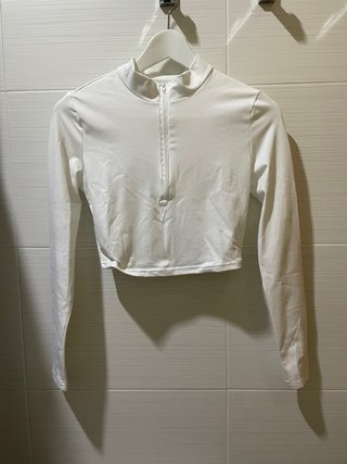 Top Shein blanco manga larga cremallera