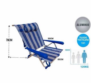 Silla de Playa Plegable Rayas Azul/Blanco