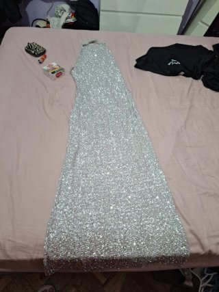 Vestido de fiesta lentejuelas plateadas