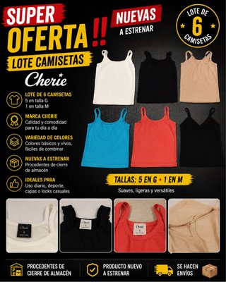 Lote 6 Camisetas Cherie Mujer Tallas G y M NUEVAS