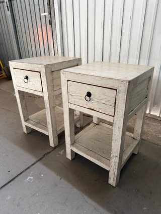 Pareja Mesitas Madera Maciza Envejecida nuevas