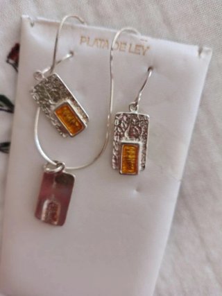 Conjunto Plata de Ley Colgante y Pendientes Naranj