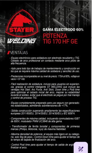 Soldadura stayer tig170 hp de tig y electrodo.