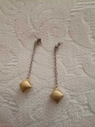 Pendientes largos plata y baño dorado