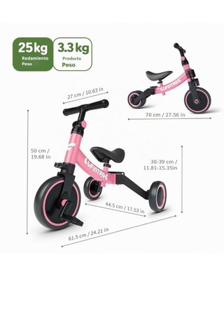 Bicicleta infantil 2 en 1 rosa