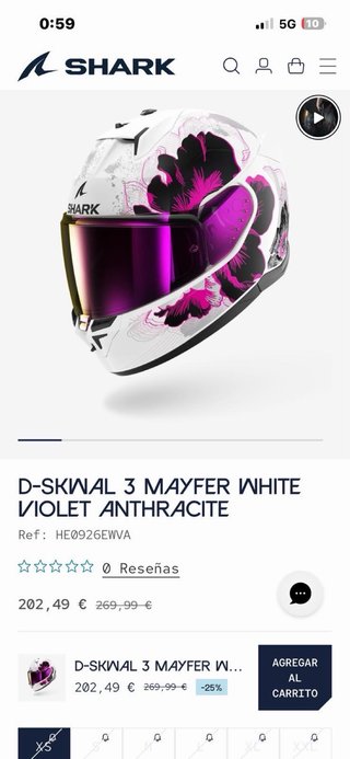 Casco de moto Shark blanco y rosa