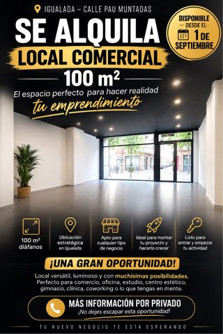 Alquiler de local 100m2 en igualada pau muntadas