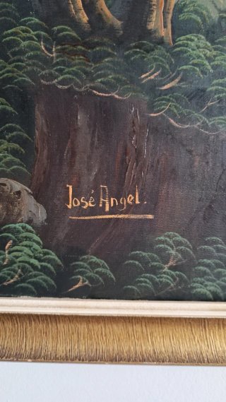 Cuadro óleo paisaje vintage ciervos marco