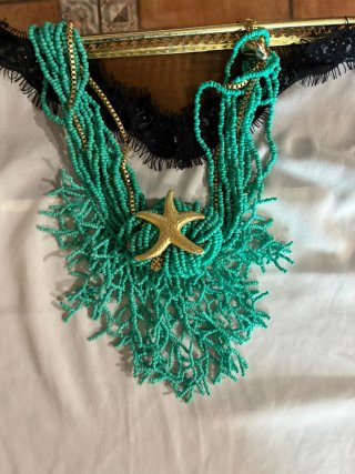 Collare donna dorato e turchese con stella marina
