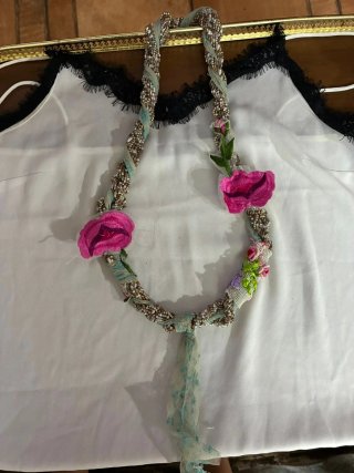 Collare vintage donna con fiori rosa e verdi