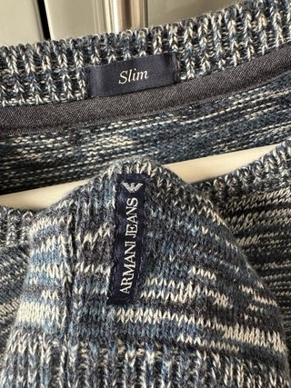 Jersey Armani Jeans L Slim Hombre Azul Jaspeado