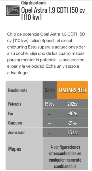 Chip de potencia italian speed para Opel Astra 1.9