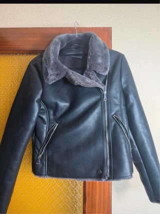 Chaqueta Biker Negra con Forro Gris