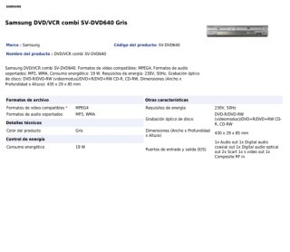 Samsung DVD/VCR Combi SV-DVD640 Gris