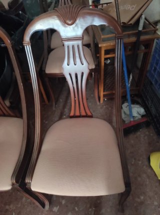 6 Sillas de Comedor Madera y Tela Beige