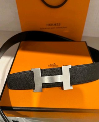 Cinturón Hermès Negro Hebilla H Plata