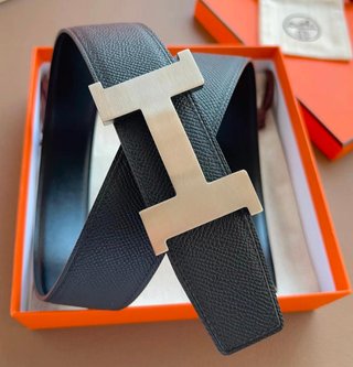 Cinturón Hermès Negro Hebilla H Plata