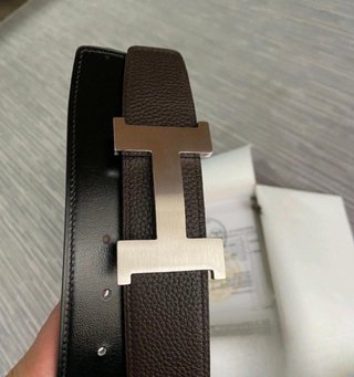 Cinturón Hermès Negro Hebilla H Plata