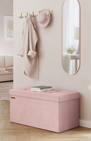 Nuovo puff con spazio di archiviazione in velluto rosa